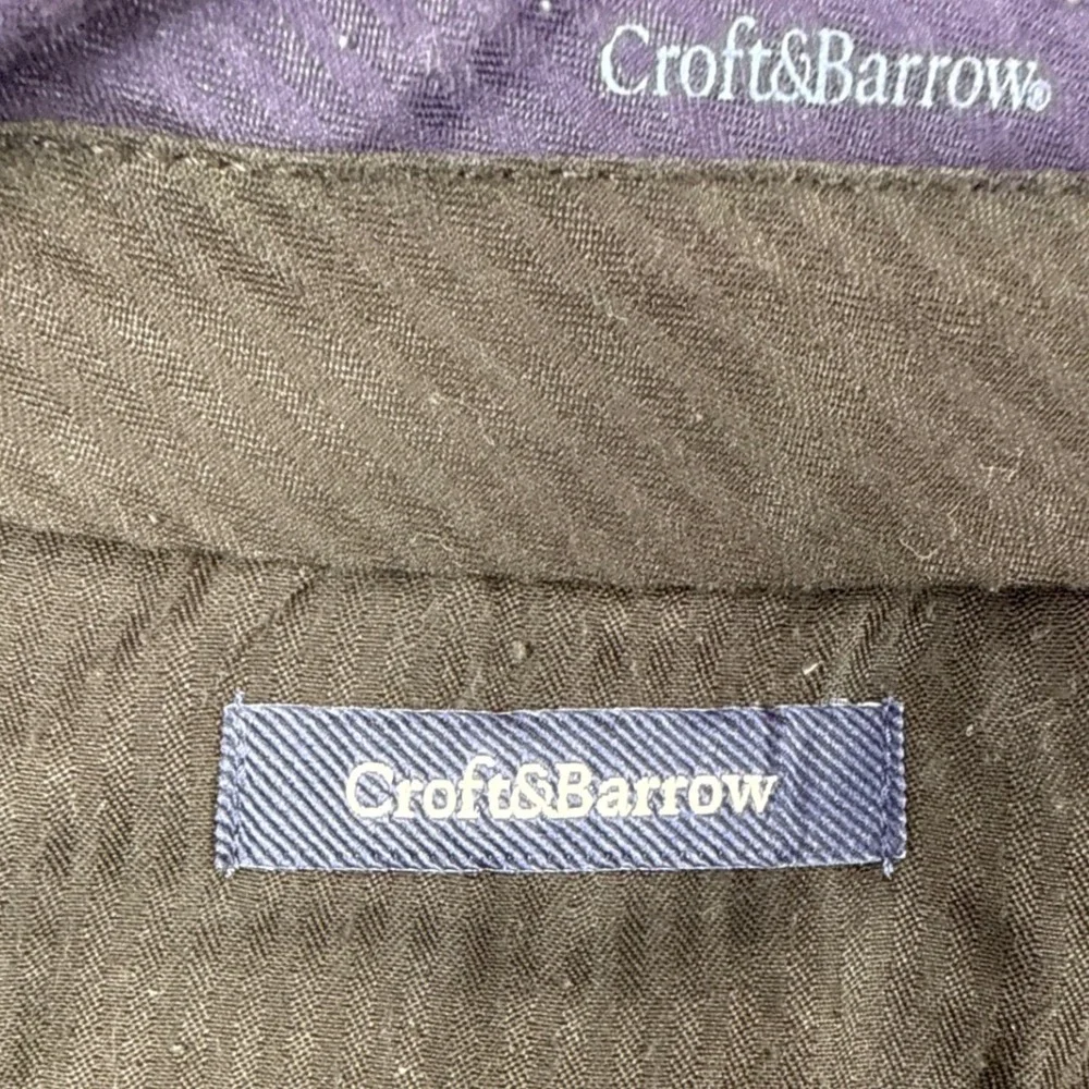 Croft & Barrow Mens Grey Pleated Cuffed Cotton Twill Dress Pants 34x30